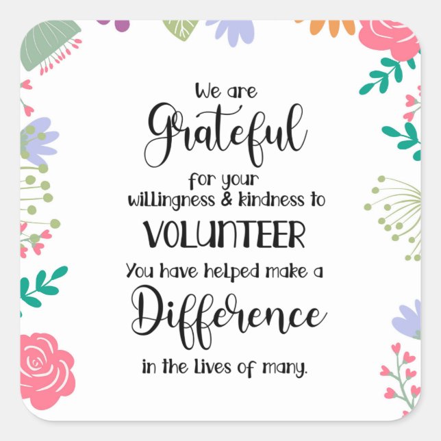 Freiwilligenwochenkarte Quadratischer Aufkleber (Vorderseite)