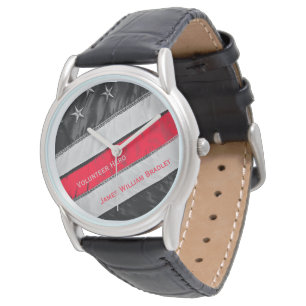 Freiwilliger Feuerwehrmann mit Namen für dünne rot Armbanduhr