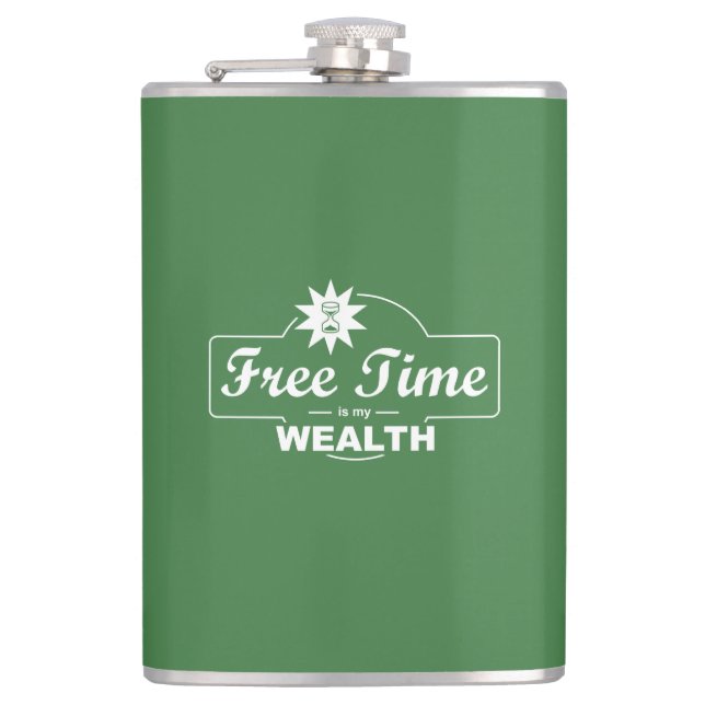 Freizeit ist mein Reichtum Flachmann (Vorderseite)