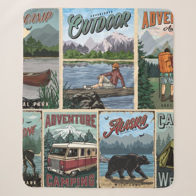 Freizeit Vintage Plakate Set mit Kanu  Sherpadecke (Vorderseite)