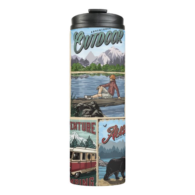 Freizeit Vintage Plakate Set mit Kanu  Thermosbecher (Vorderseite)