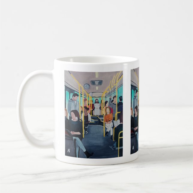 Fremder im Bus Gemälde von Alfred Fox  Kaffeetasse (Links)