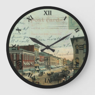 Fremont Ohio Post Card Clock - Front St 1912 Große Wanduhr