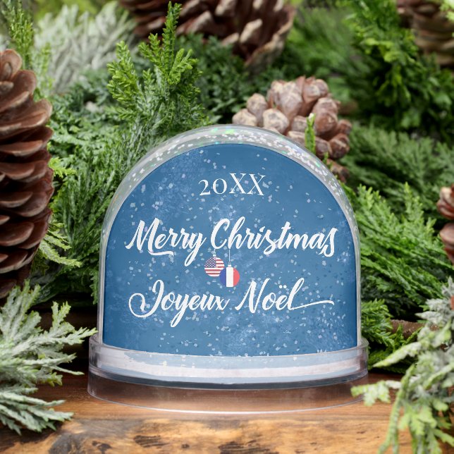 French American Merry Christmas Joyeux Noël Schneekugeln (Winter)