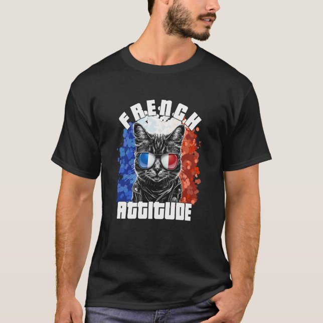 French Attitude Cat Sunglasses French Flag Frenchy T-Shirt (Vorderseite)