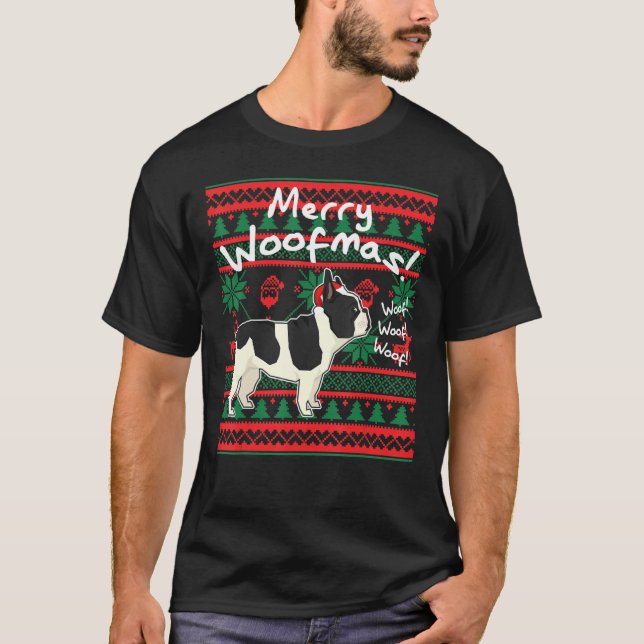 French B-Ulldog Merry Woofmas U-Gly Christmas Swea T-Shirt (Vorderseite)