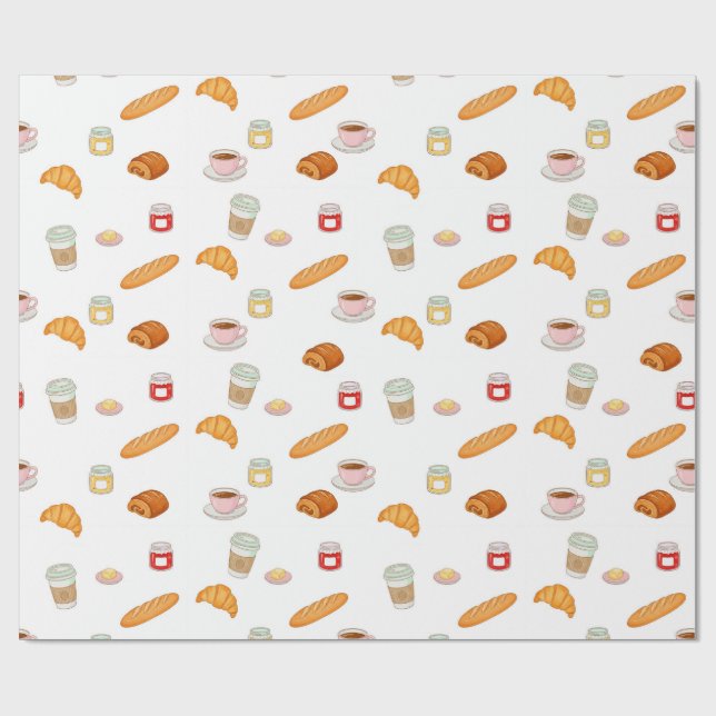 French Bakery Morning Pattern Geschenkpapier (Flach)