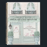 French Bakery Patisserie Gr Bat Mitzvah Gästebuch Notizbuch<br><div class="desc">Dieses niedliche französische Café/Bäckerei/Patisserie-Thema Bat Mitzvah Gästebuch bietet einen cremefarbenen Hintergrund mit einer französischen Konditorei/Bäckerei/Café-Schaufenster in Pistaziengrün. Die Rückseite ist mit einem Pistaziengrünen Hintergrund mit Blumenmustern versehen. Personalisieren Sie Ihre Bedürfnisse. Mehr passende Produkte finden Sie in meinem Geschäft.</div>