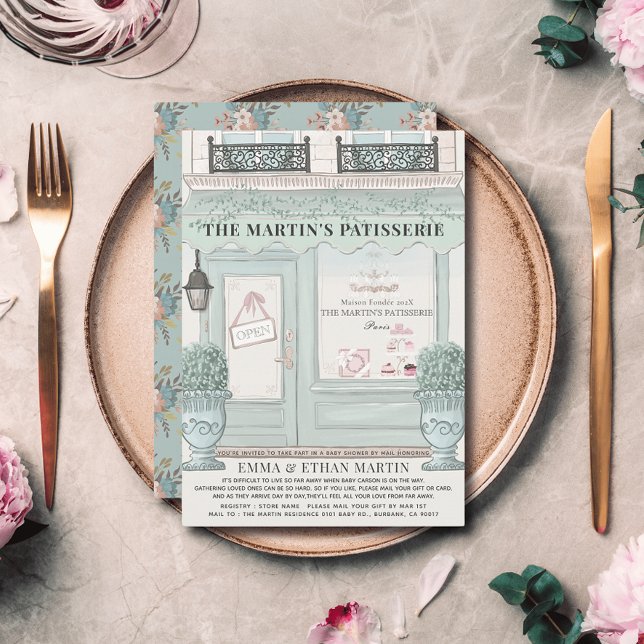French Bakery Patisserie Green Baby Dusche by Mail Einladung (Von Creator hochgeladen)