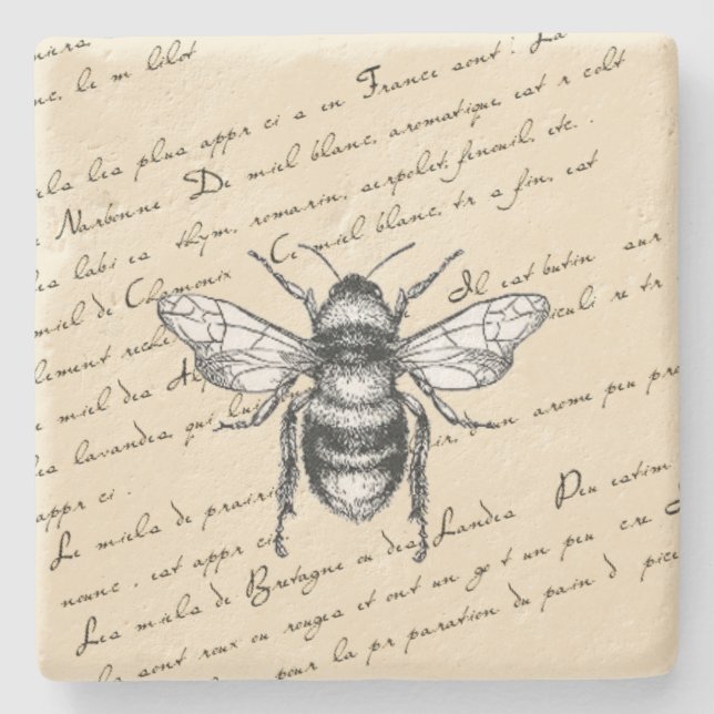 French Bee Script Steinuntersetzer (Vorderseite)