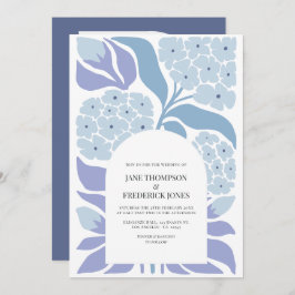 French Blue Abstract Floral Modern Spring Wedding Einladung