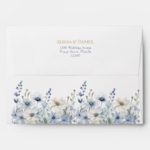 French Blue Boho Wildblumen Wedding Envelope