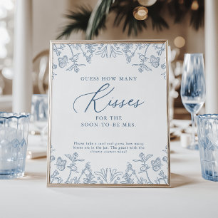 French Blue Chinoiserie Wie viele Kisses Game Poster