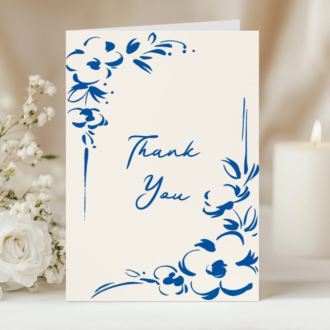 French Blue Countryside Garden Floral Wedding Dankeskarte (Von Creator hochgeladen)