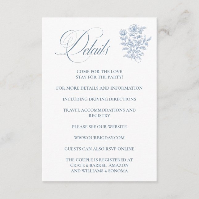 French Blue Enclosure Card Details Begleitkarte (Vorderseite)