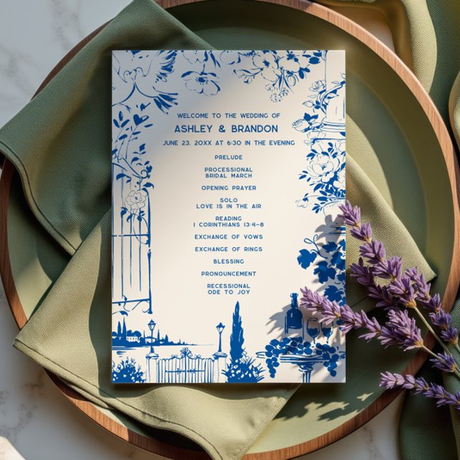 French Blue European Garden Whimsical Wedding Programm (Von Creator hochgeladen)