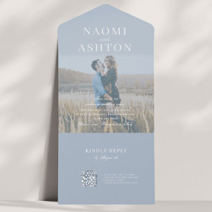 French Blue Hochzeit mit überlagerter Schrift All In One Einladung