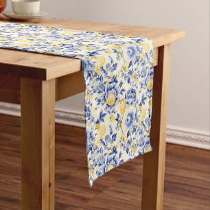 French Blue & Lemon Vintager Glamour Großer Tischläufer