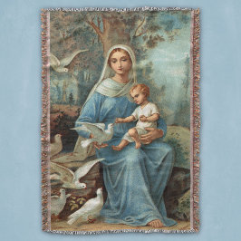 French Blue Madonna Throw Blanket Decke