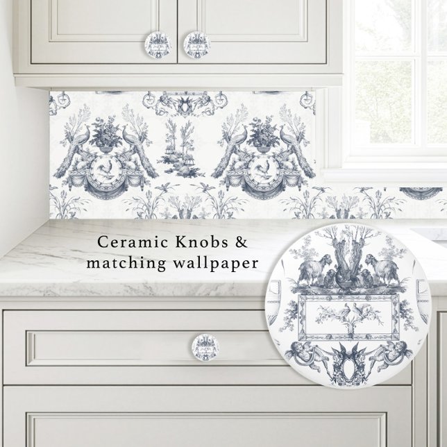 French Blue n White Toile Sheep Doves n Cherubs Keramikknauf (Von Creator hochgeladen)
