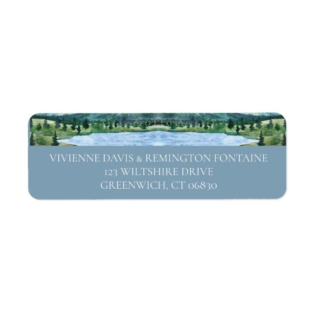 French Blue Serene Watercolor Lake Address Label (Vorne)