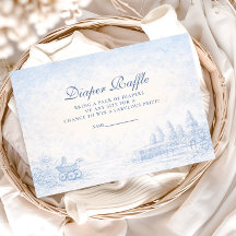French Blue Toile Baby Shower Diapper Raffle