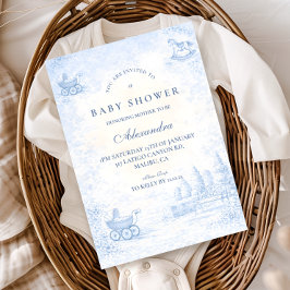 French Blue Toile Baby Shower Einladung