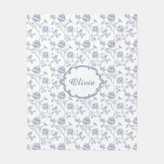 French Blue Toile Chinoiserie Floral Custom Name Fleecedecke