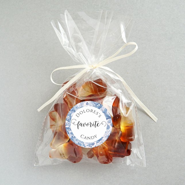 French Blue Toile Custom Favorite Candy Runder Aufkleber (Create custom party favors with your favorite candy!)