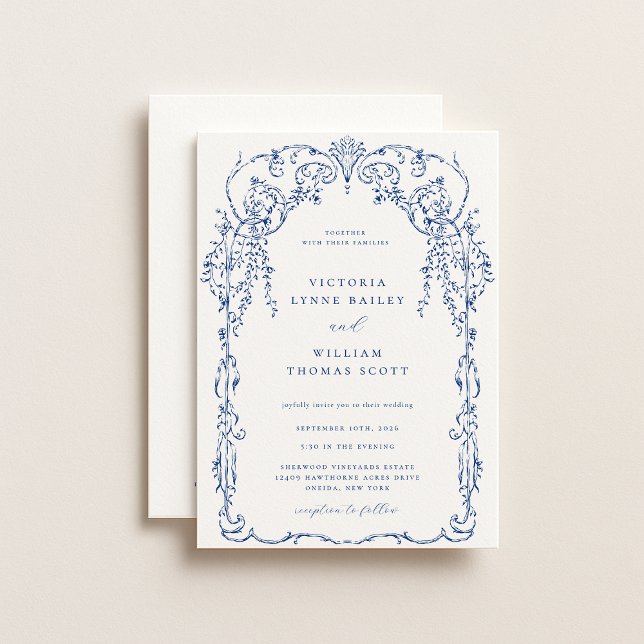 French Blue Viktorianisch Frame Wedding Einladung (Von Creator hochgeladen)
