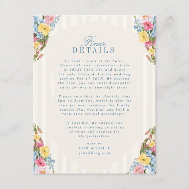 French Blue Vintag Floral Bouquet Hochzeitsdetails Begleitkarte (Vorderseite)