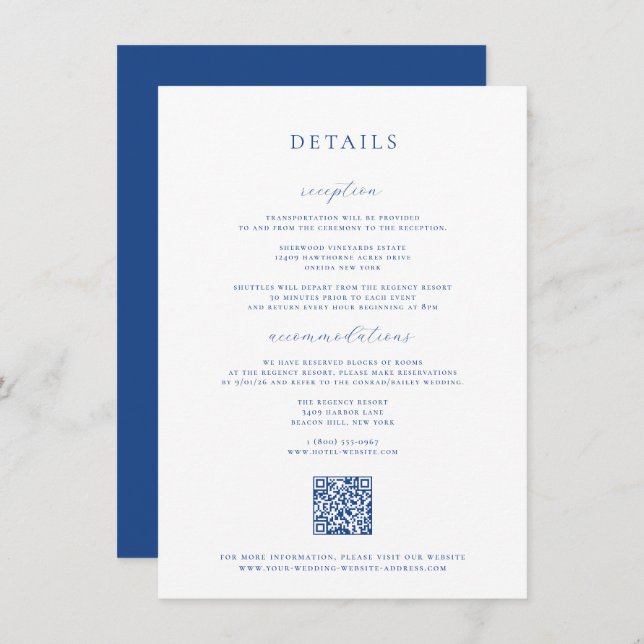 French Blue Wedding Details Card Einladung (Vorne/Hinten)