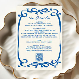 French Blue Whimsical Hand Drawn Ribbon Wedding  Begleitkarte