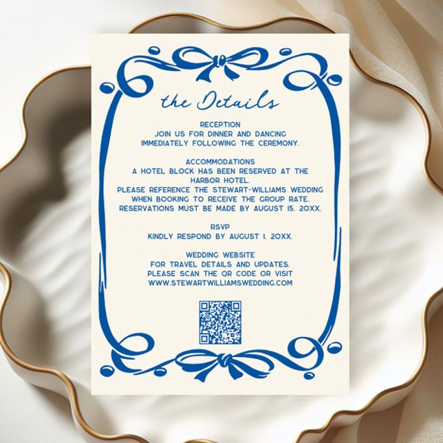 French Blue Whimsical Hand Drawn Ribbon Wedding  Begleitkarte (Von Creator hochgeladen)