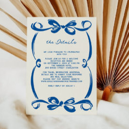 French Blue Whimsical Ribbon and Bow Wedding  Begleitkarte