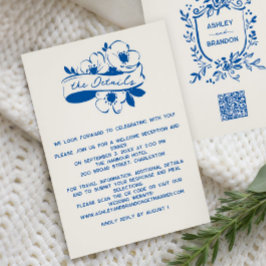French Blue Whimsical Ribbon Crest Wedding  Begleitkarte
