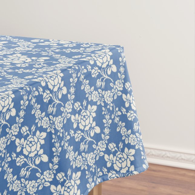 French Blue White Floral Pattern Botanical Chic Tischdecke (Beispiel)