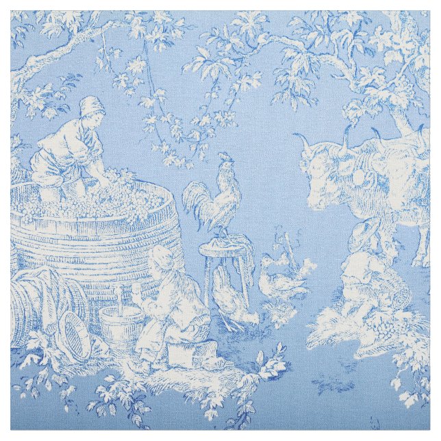 French Blue & White Toile Print Fabric  Stoff (Nahaufnahme)