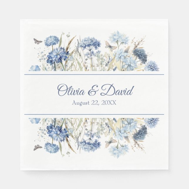 French Blue Wildblume Meadow Wedding Napkins Serviette (Vorderseite)