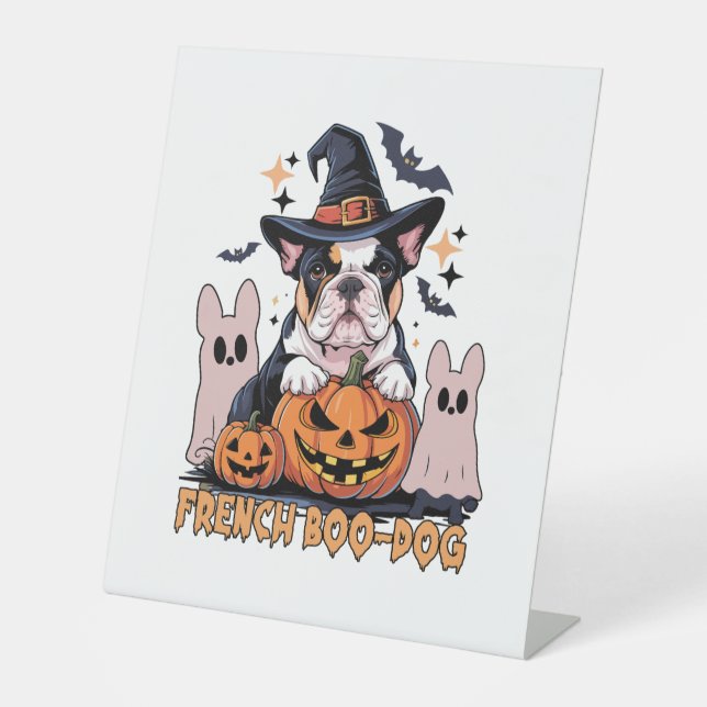 French Boo Dog Cute Frenchie Halloween Ghost Dog T Sockelschild (Vorderseite)
