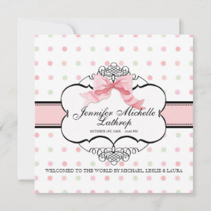 French Bow Damask Swirth Birth Announcement Girl Ankündigung
