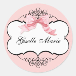 French Bow n Dots, Girl Baby Shower Sticker Siegel