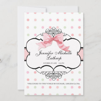 French Bow Swirl Damask Girl Geburtstagskündigung Ankündigung