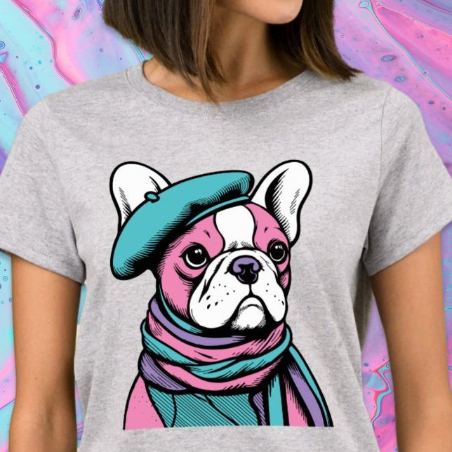 French Bull Dog Frenchie Künstlerischer Pop Art T-Shirt (Frenchie Frenzy French Bull Dog Pop Art T-Shirt)
