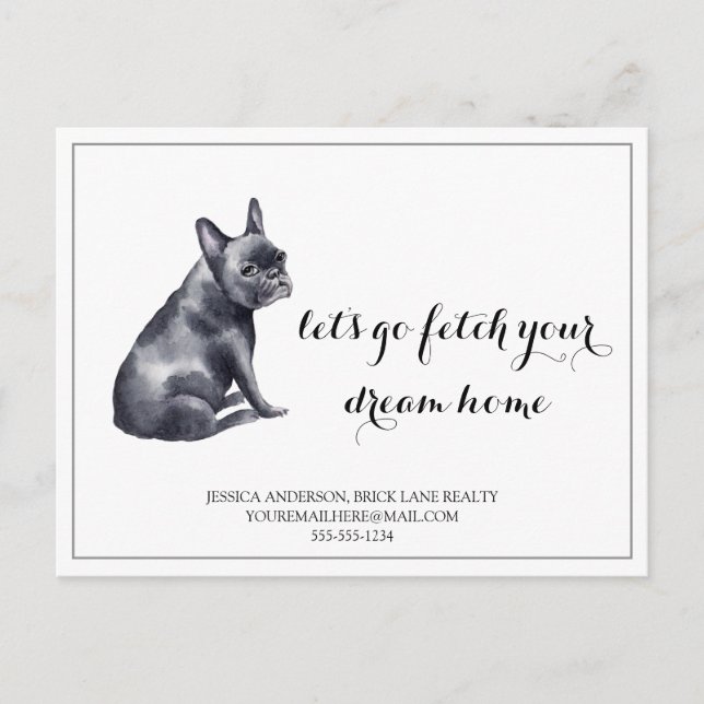 French Bull Dog Real Anwesen Kaufen Marketing Postkarte (Vorderseite)