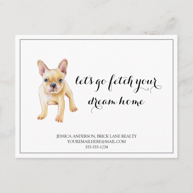 French Bull Dog Real Anwesen Kaufen Marketing Postkarte (Vorderseite)