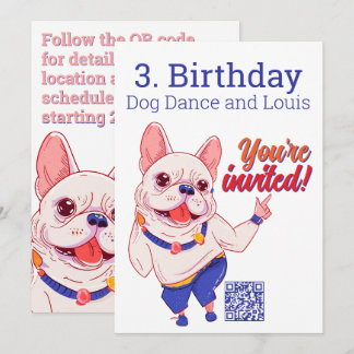 French Bulldog 3. Birthday Invitation  Einladung