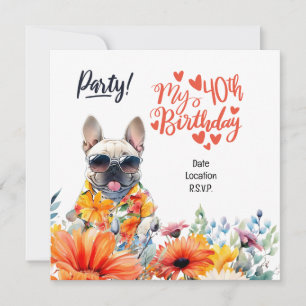 French Bulldog 40. Geburtstags-Party Einladung