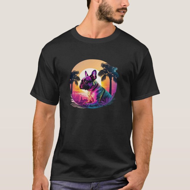 French Bulldog Aesthetic with Synthwave 80s T-Shirt (Vorderseite)