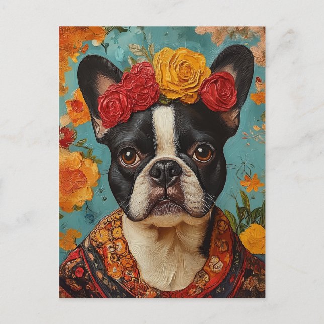 French Bulldog als Frida Kahlo Postkarte (Vorderseite)